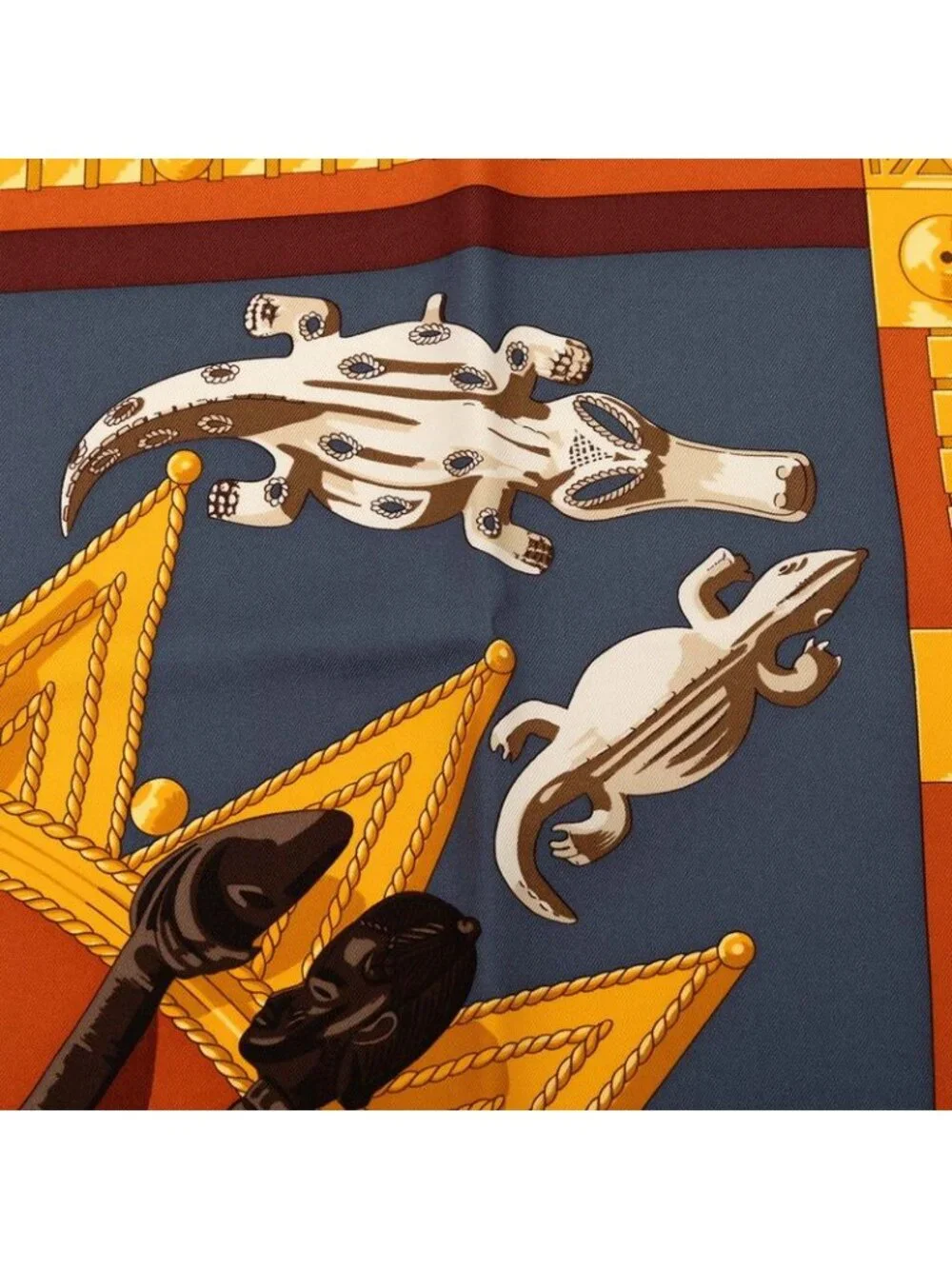 Hermes Carre 90 Cuillers D'afrique African Spoon Scarf Brown Multicolor Silk
